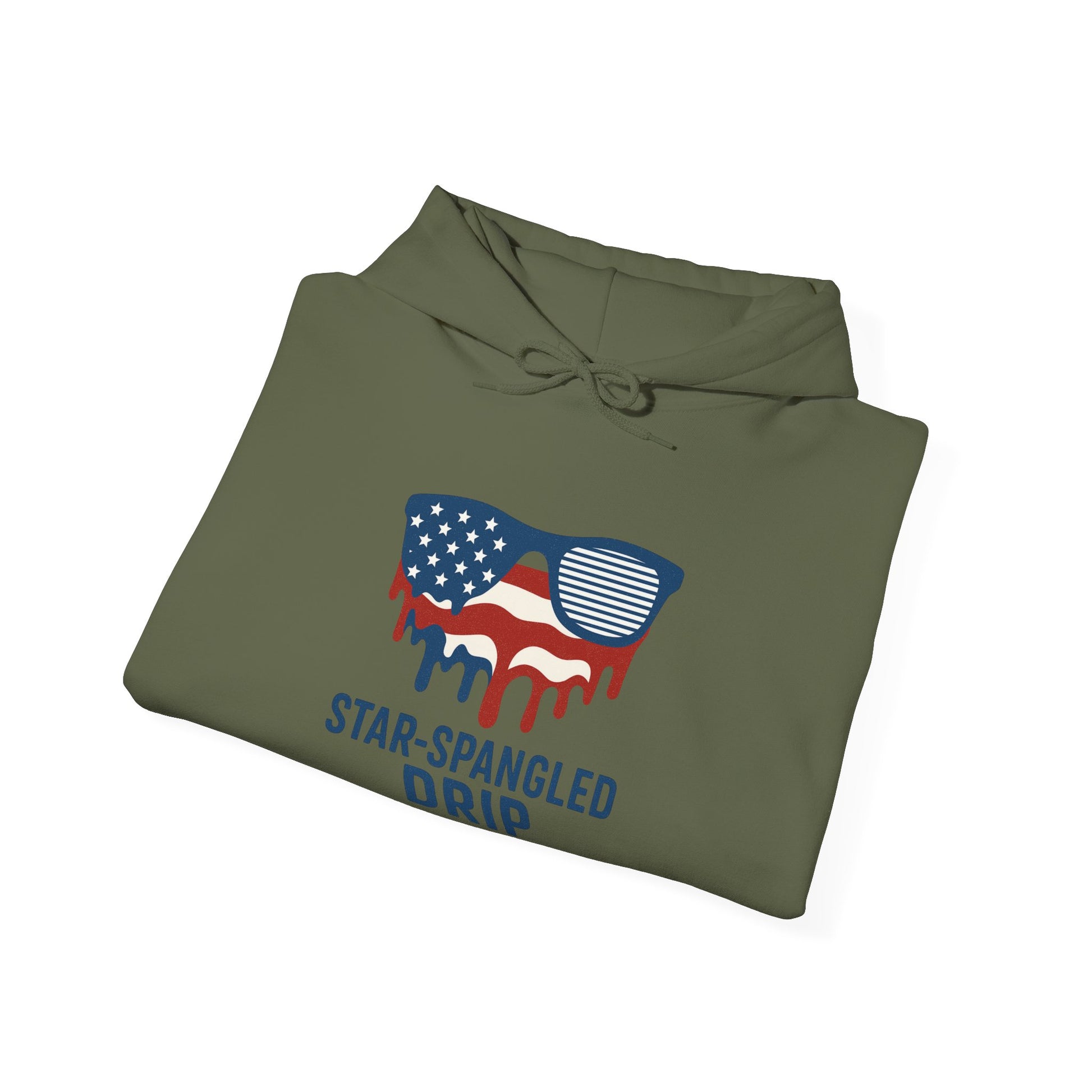 "Star-Spangled Drip Hoodie – Patriotic USA Pullover, Unisex Independence Day Sweatshirt, Soft & Cozy 4th of July Gift" - Mercalive