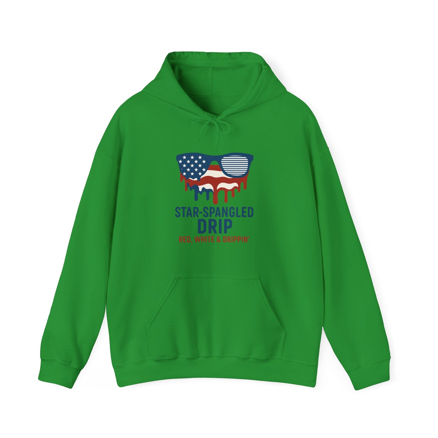 "Star-Spangled Drip Hoodie – Patriotic USA Pullover, Unisex Independence Day Sweatshirt, Soft & Cozy 4th of July Gift" - Mercalive