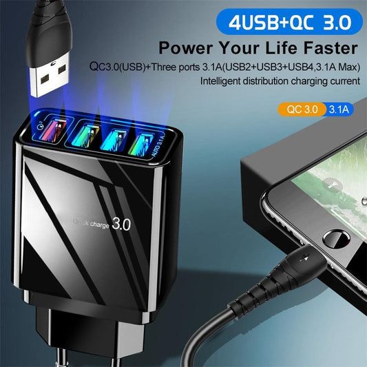 Illuminated 4USB Mobile Phone Charger 3A Charging Head - Mercalive