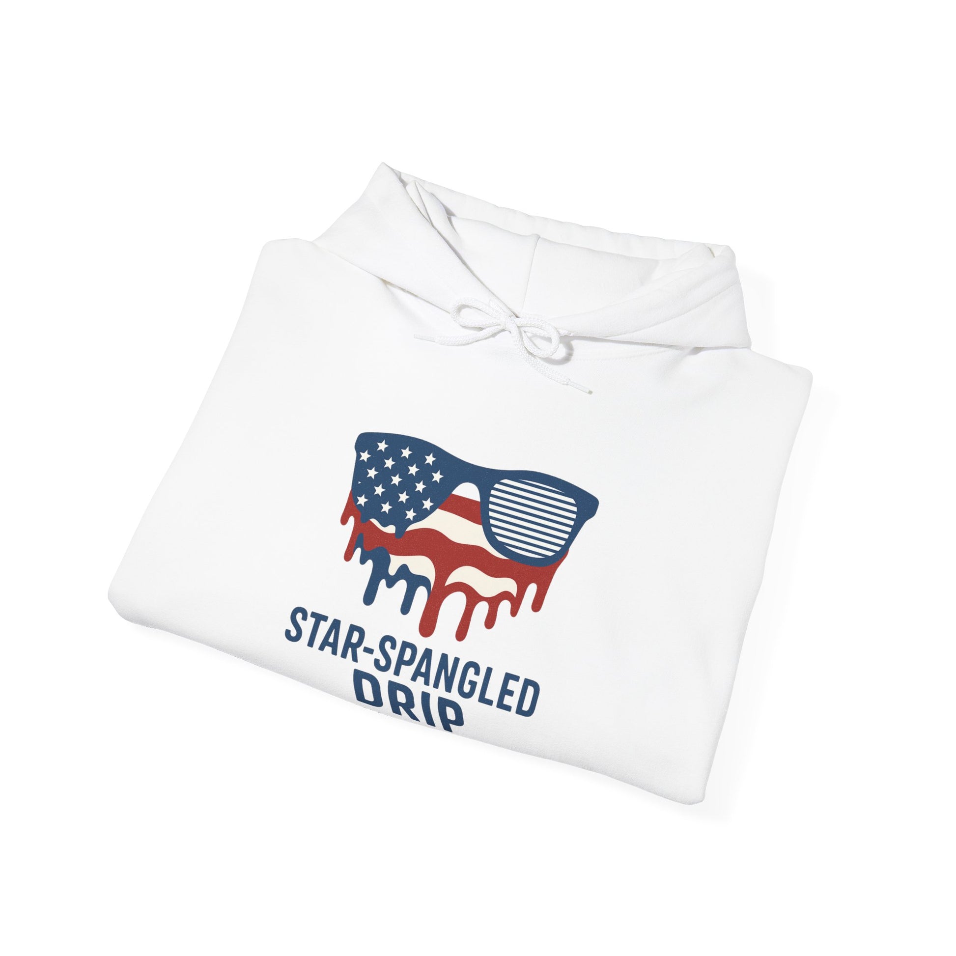 "Star-Spangled Drip Hoodie – Patriotic USA Pullover, Unisex Independence Day Sweatshirt, Soft & Cozy 4th of July Gift" - Mercalive