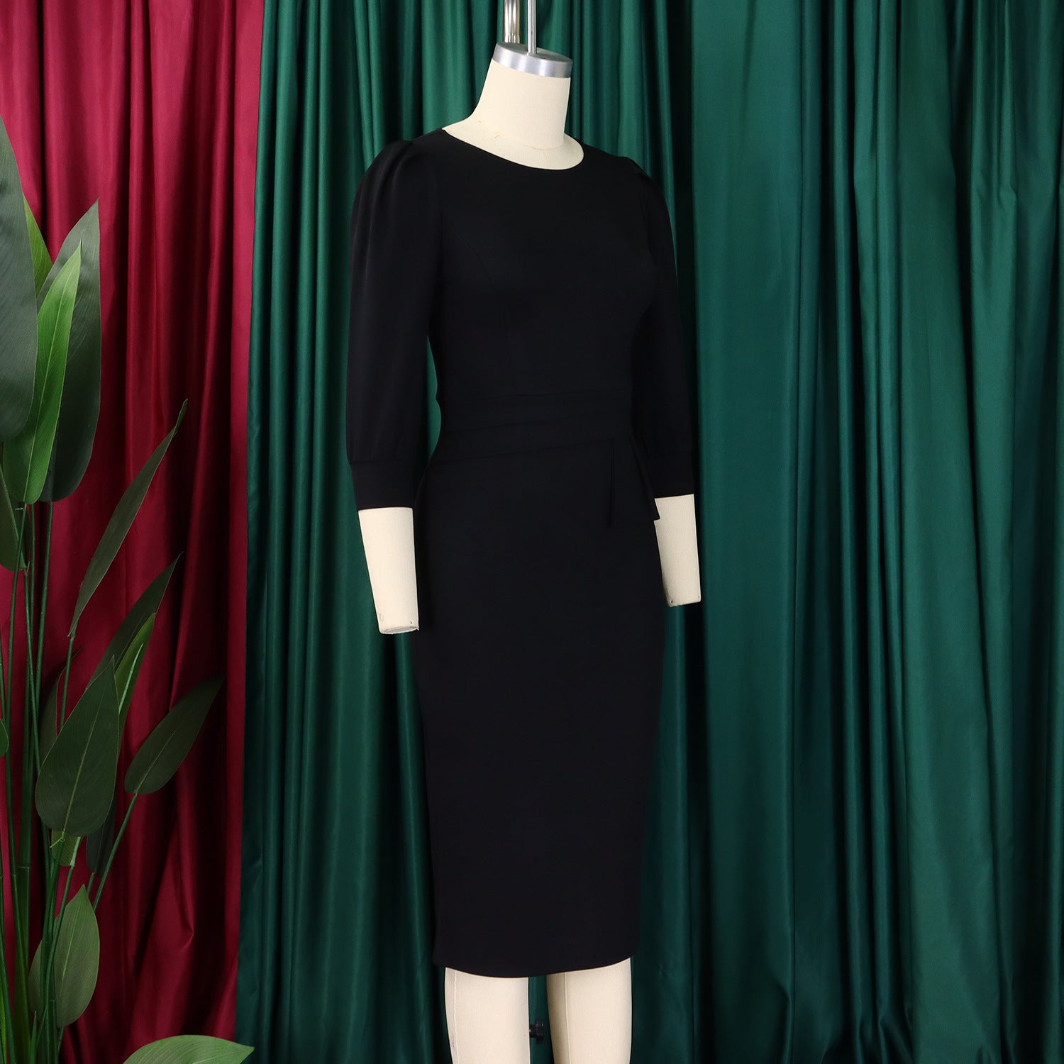 Women's Bodycon Pencil Dress Round Neck 3 4 Sleeve Peplum Wear To Work Office Dress - Mercalive