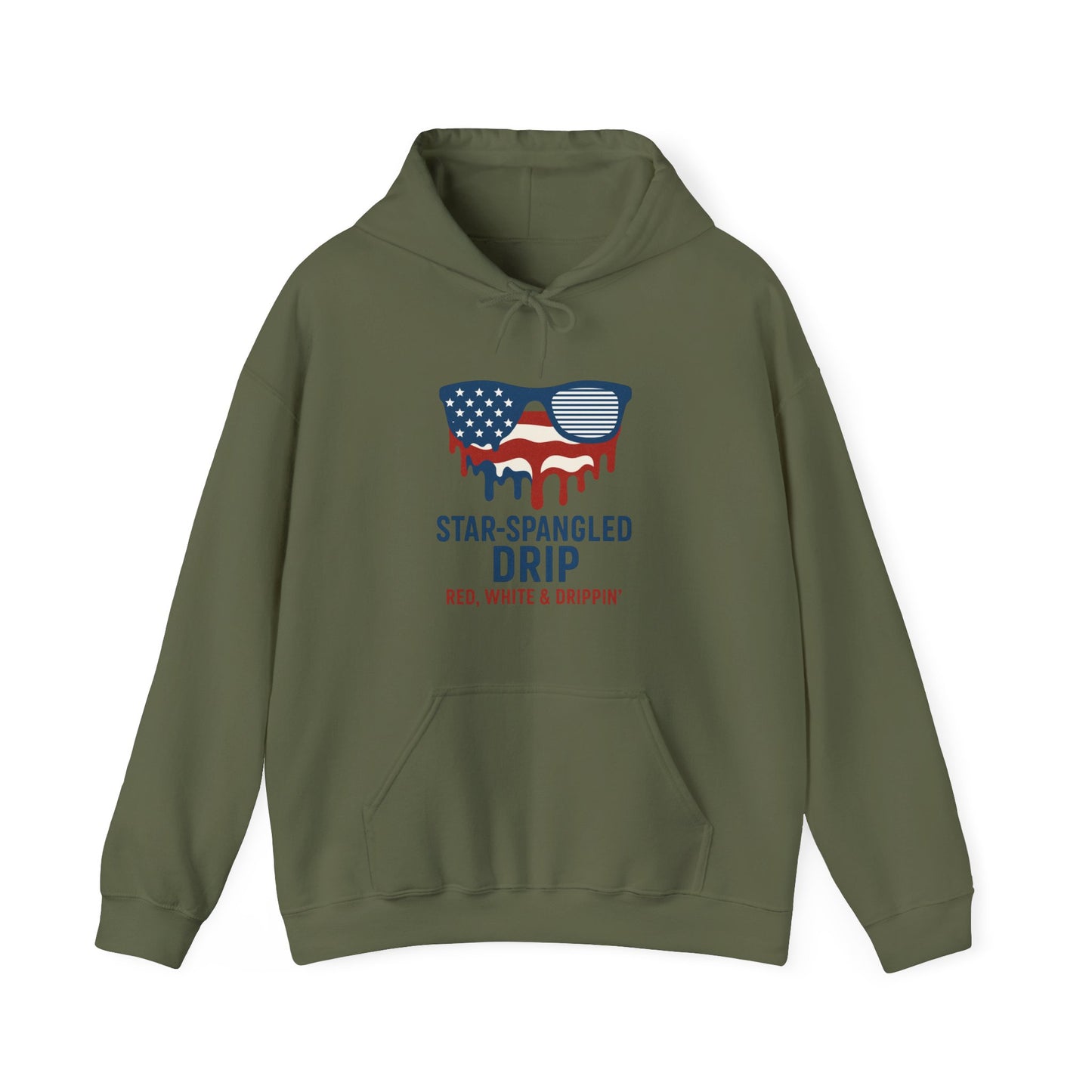 "Star-Spangled Drip Hoodie – Patriotic USA Pullover, Unisex Independence Day Sweatshirt, Soft & Cozy 4th of July Gift" - Mercalive