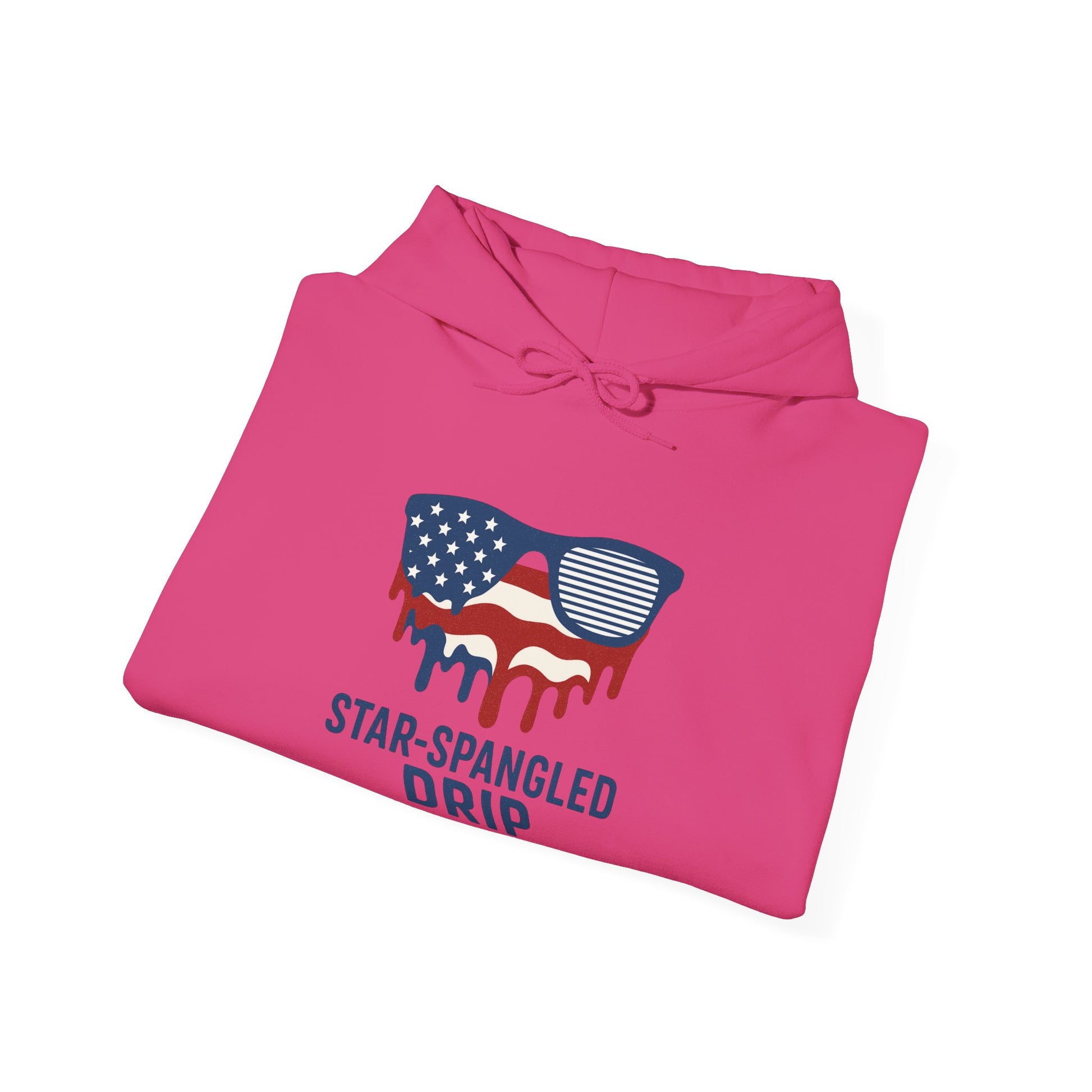 "Star-Spangled Drip Hoodie – Patriotic USA Pullover, Unisex Independence Day Sweatshirt, Soft & Cozy 4th of July Gift" - Mercalive