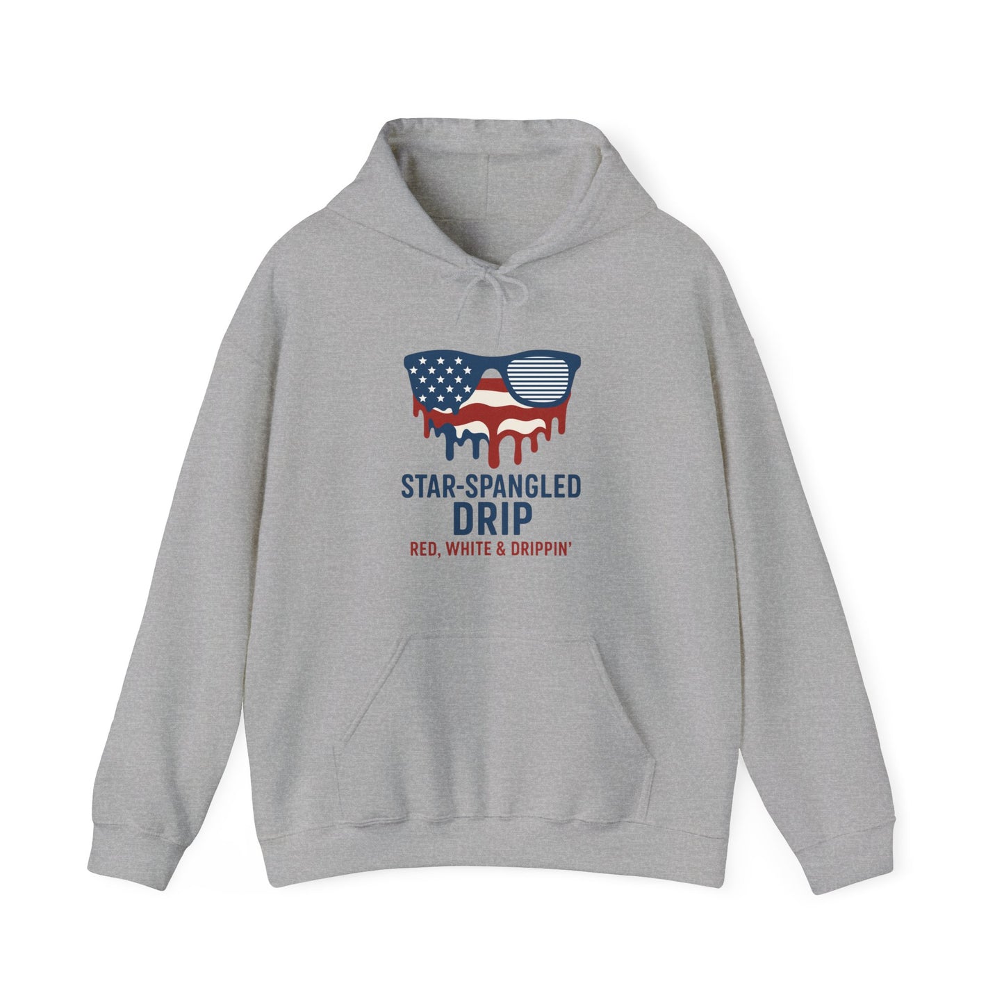 "Star-Spangled Drip Hoodie – Patriotic USA Pullover, Unisex Independence Day Sweatshirt, Soft & Cozy 4th of July Gift" - Mercalive