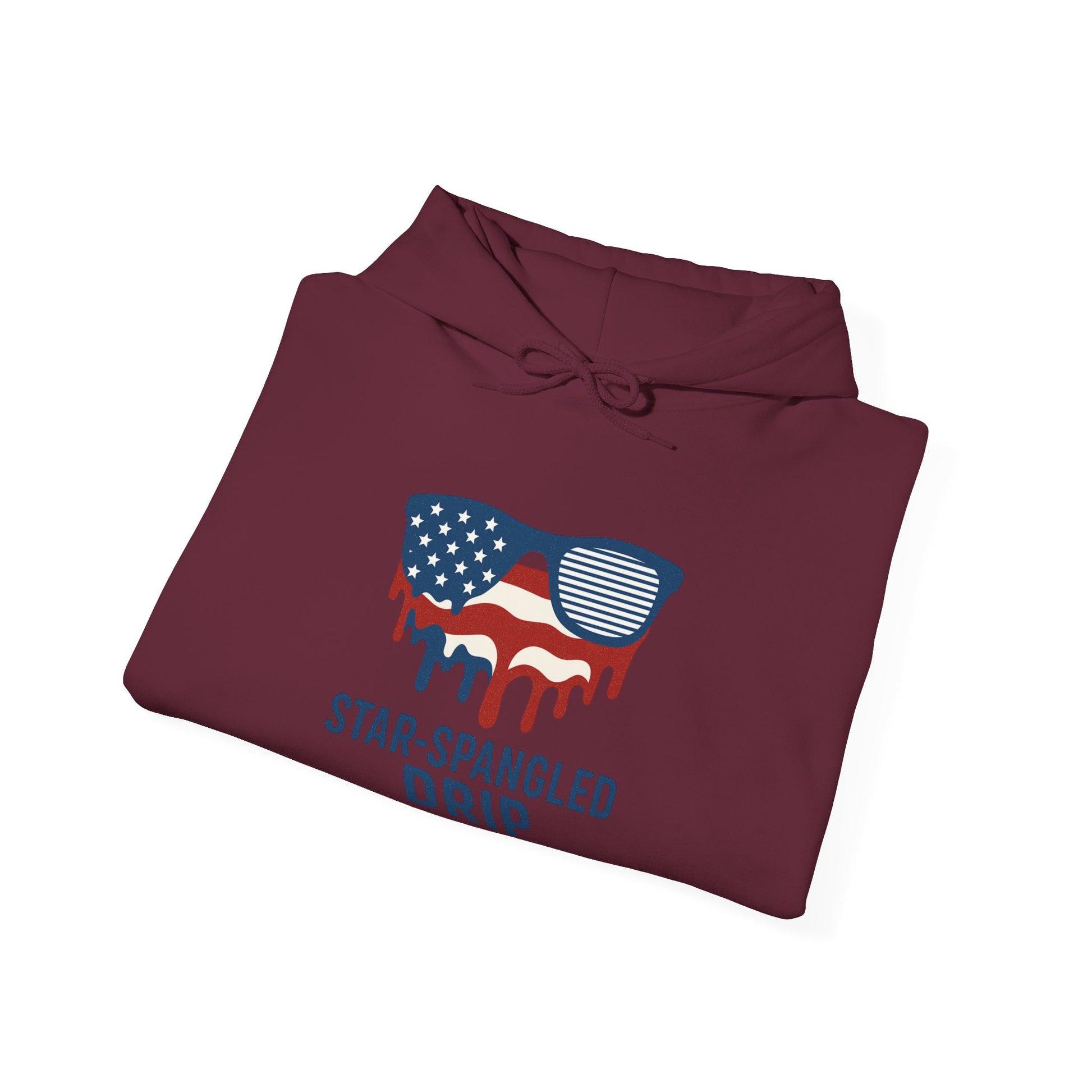 "Star-Spangled Drip Hoodie – Patriotic USA Pullover, Unisex Independence Day Sweatshirt, Soft & Cozy 4th of July Gift" - Mercalive