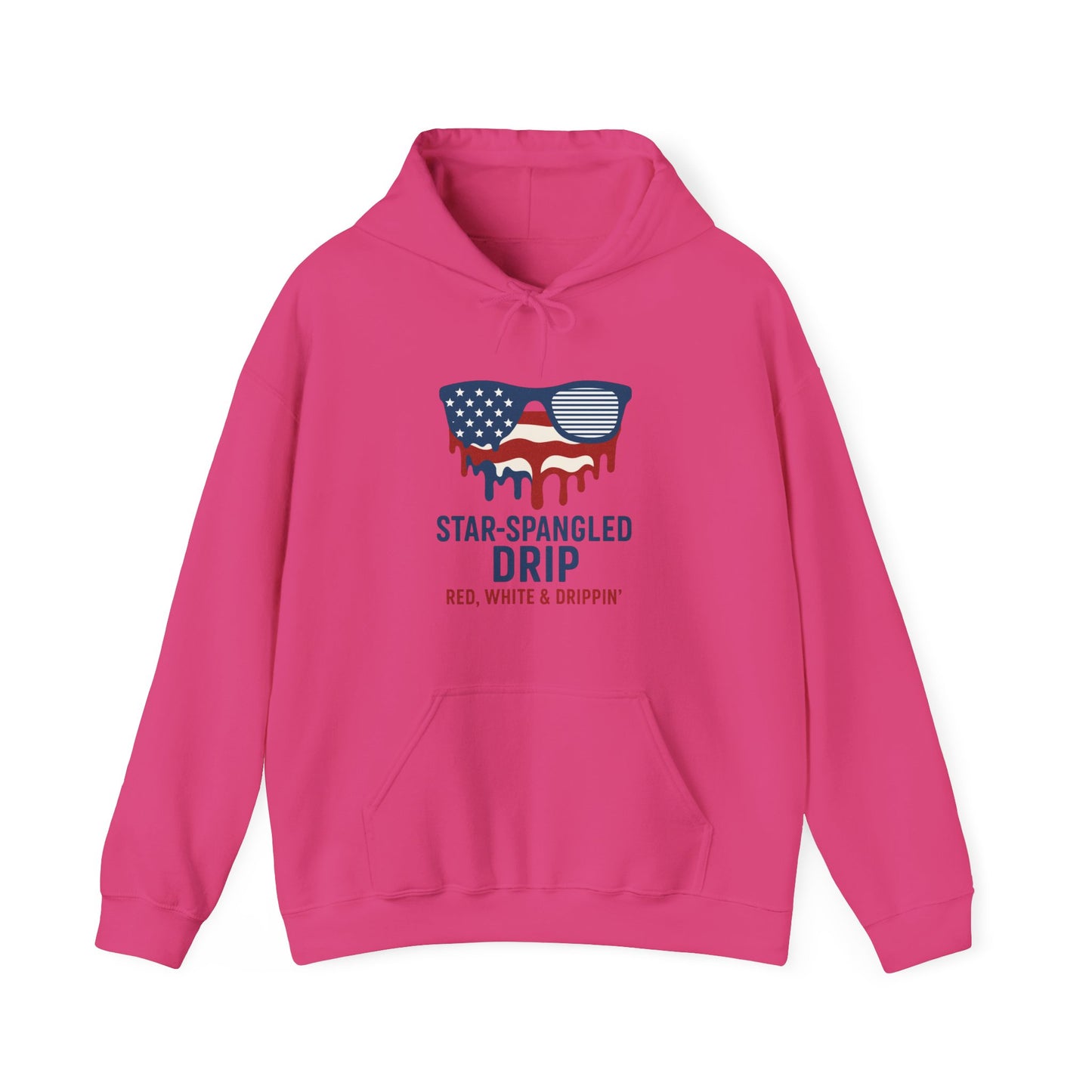 "Star-Spangled Drip Hoodie – Patriotic USA Pullover, Unisex Independence Day Sweatshirt, Soft & Cozy 4th of July Gift" - Mercalive