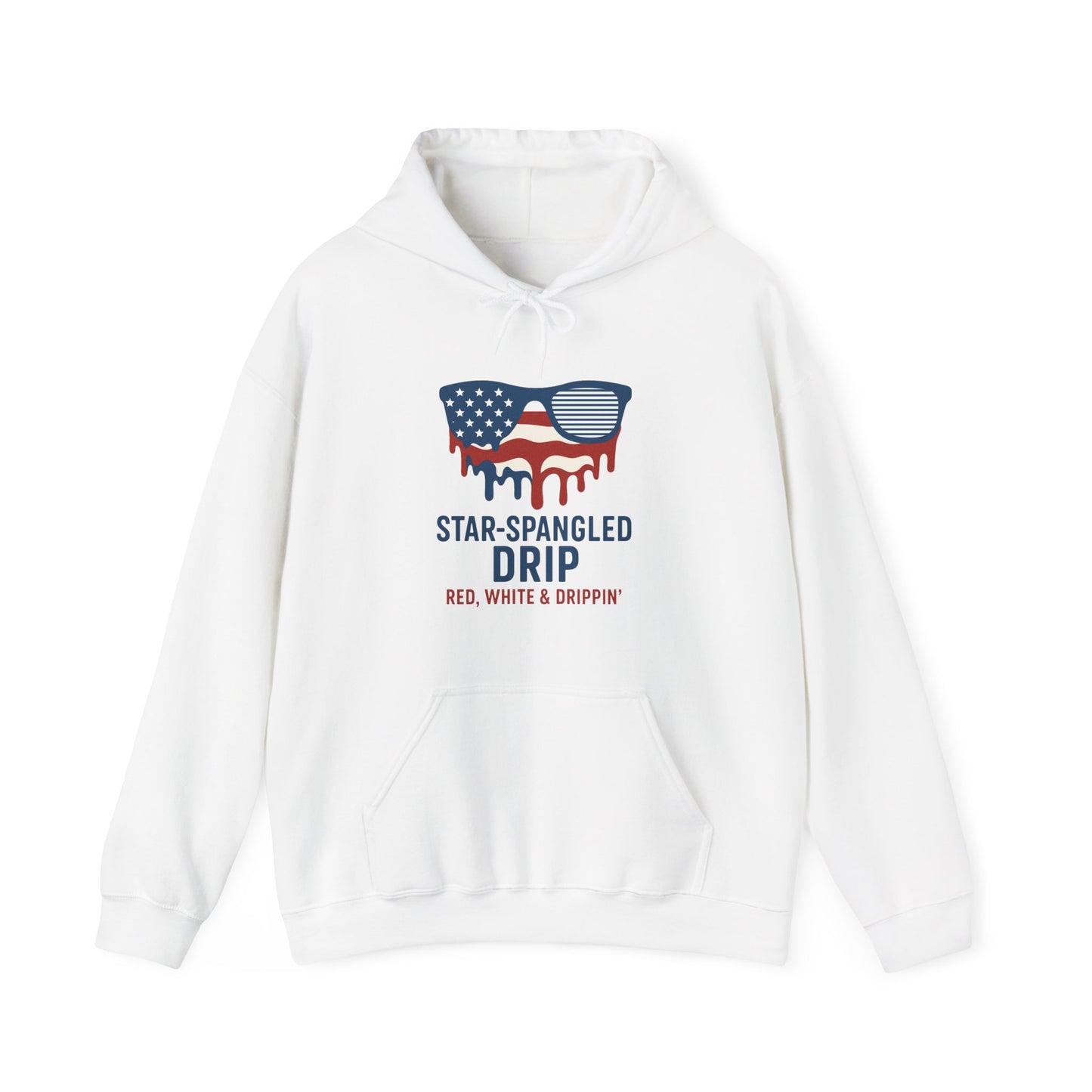 "Star-Spangled Drip Hoodie – Patriotic USA Pullover, Unisex Independence Day Sweatshirt, Soft & Cozy 4th of July Gift" - Mercalive