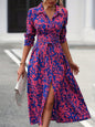Women's Long-Sleeved All-Over Leopard Print Belted Shirt Dress - Casual Maxi Dress - Mercalive