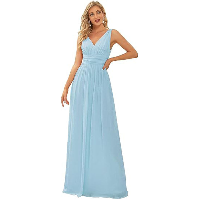 Women's Elegant Graceful Deep V-neck Sleeveless Chiffon Formal Maxi Evening Dress - Mercalive