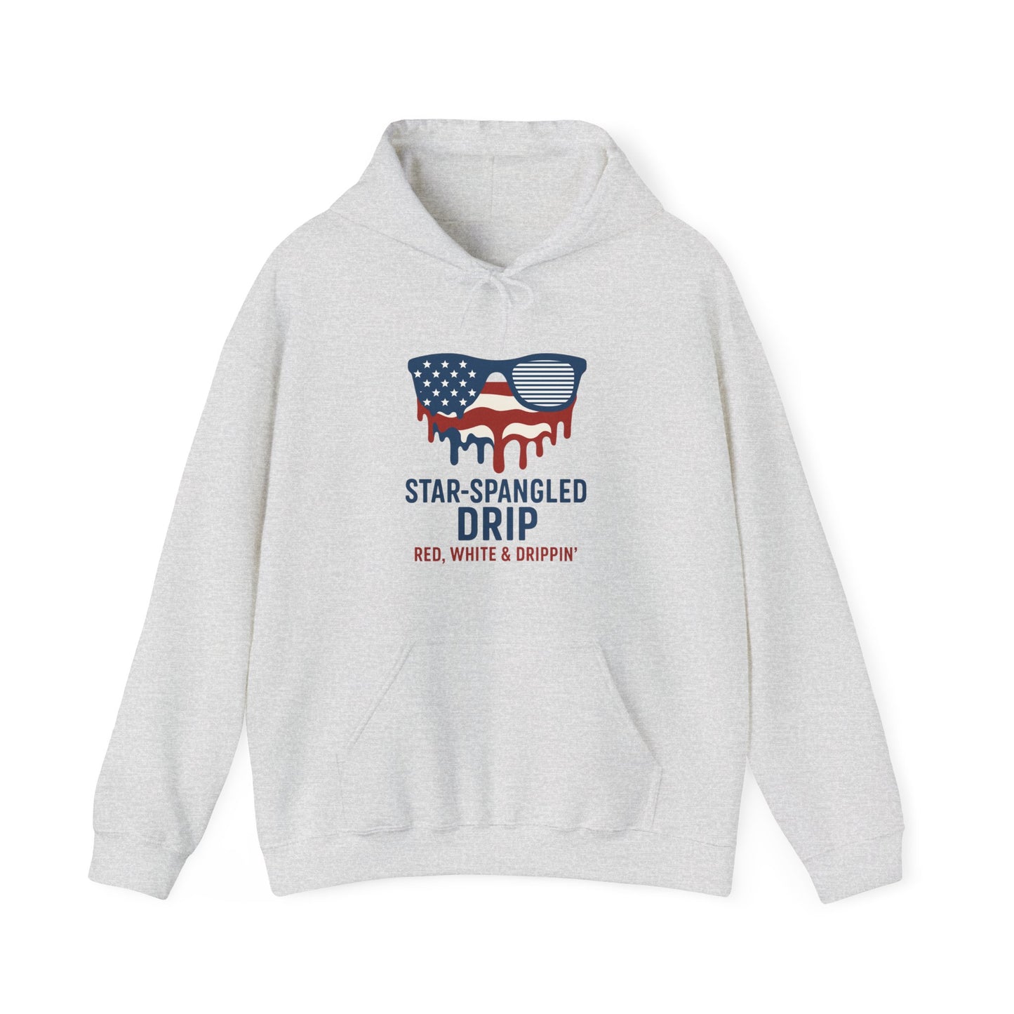"Star-Spangled Drip Hoodie – Patriotic USA Pullover, Unisex Independence Day Sweatshirt, Soft & Cozy 4th of July Gift" - Mercalive