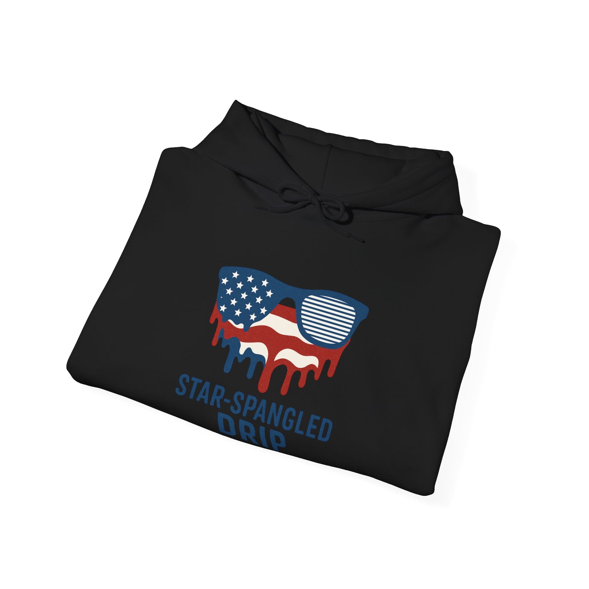 "Star-Spangled Drip Hoodie – Patriotic USA Pullover, Unisex Independence Day Sweatshirt, Soft & Cozy 4th of July Gift" - Mercalive
