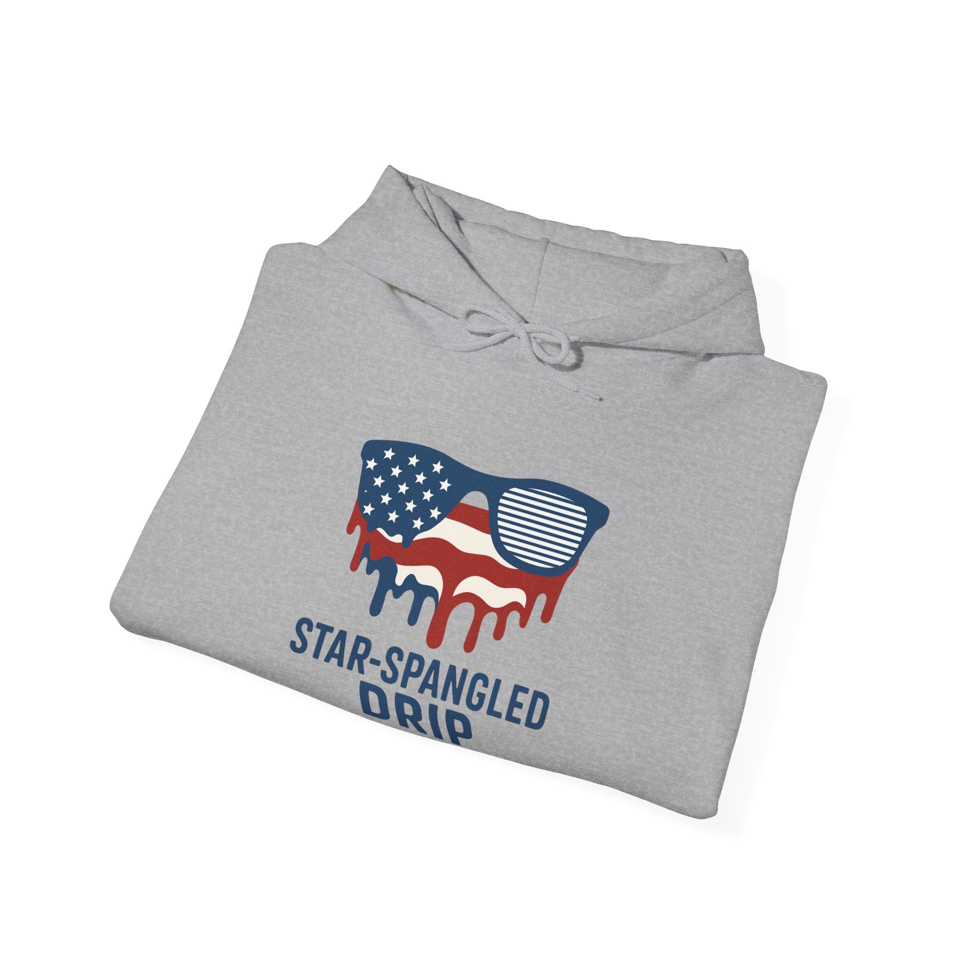 "Star-Spangled Drip Hoodie – Patriotic USA Pullover, Unisex Independence Day Sweatshirt, Soft & Cozy 4th of July Gift" - Mercalive