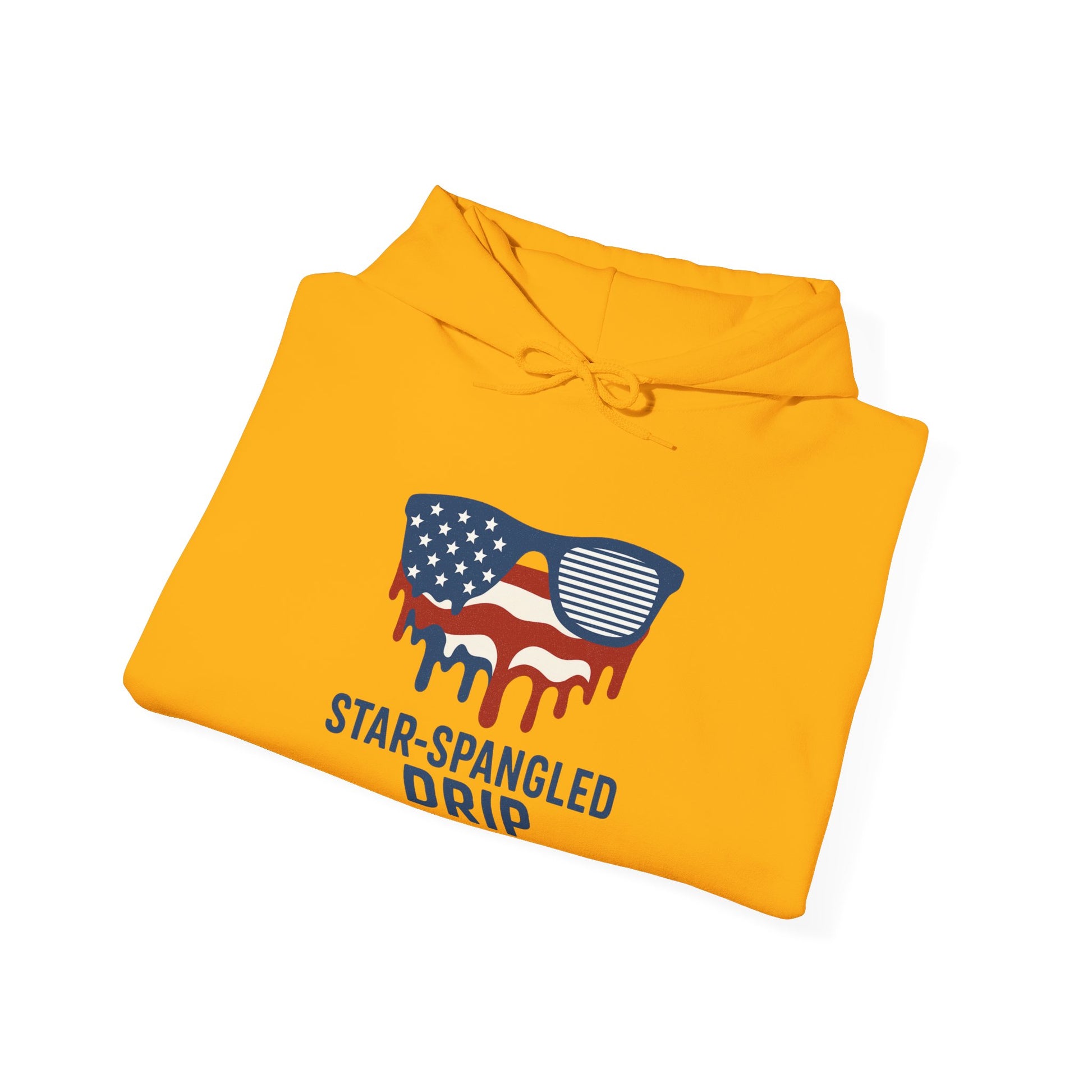 "Star-Spangled Drip Hoodie – Patriotic USA Pullover, Unisex Independence Day Sweatshirt, Soft & Cozy 4th of July Gift" - Mercalive