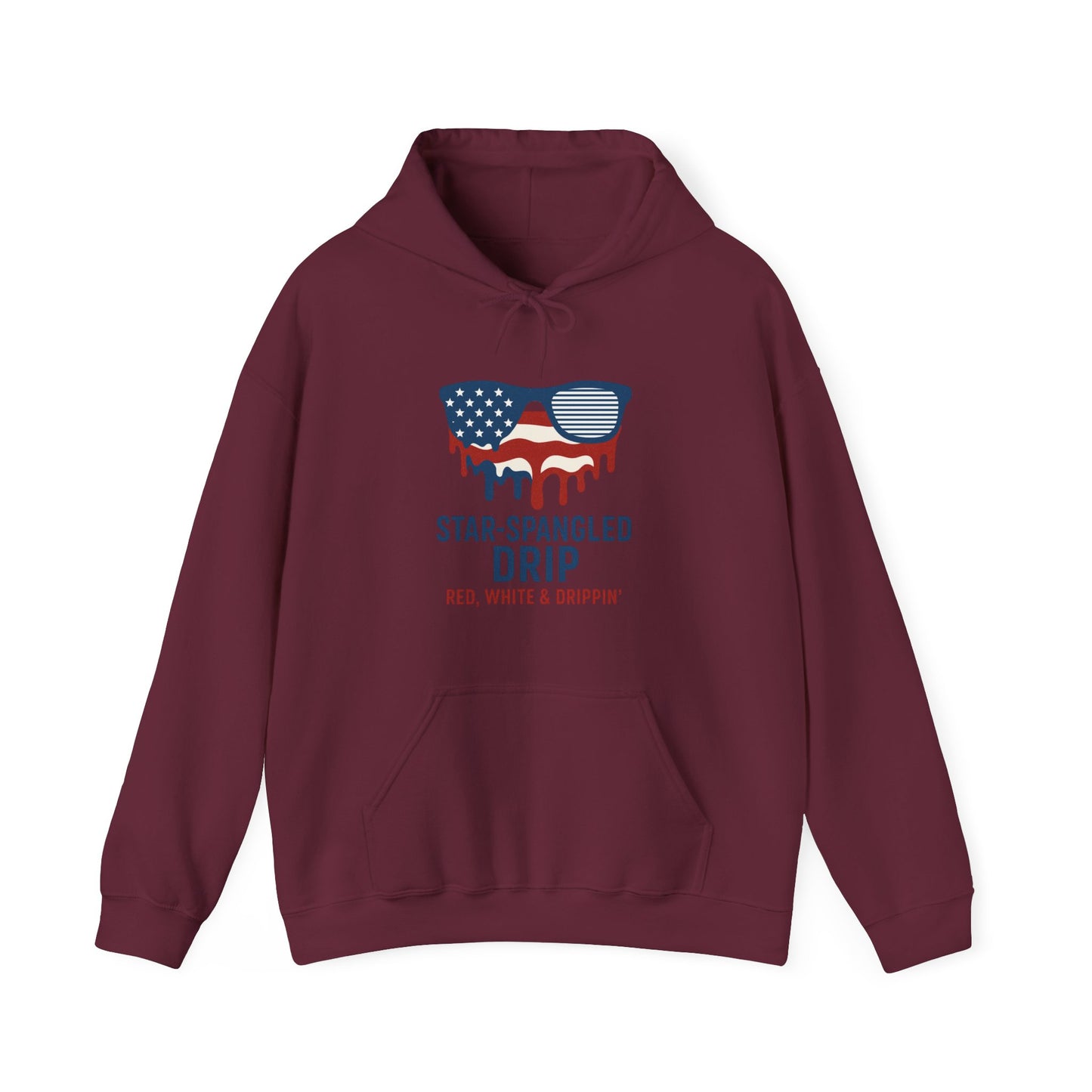 "Star-Spangled Drip Hoodie – Patriotic USA Pullover, Unisex Independence Day Sweatshirt, Soft & Cozy 4th of July Gift" - Mercalive