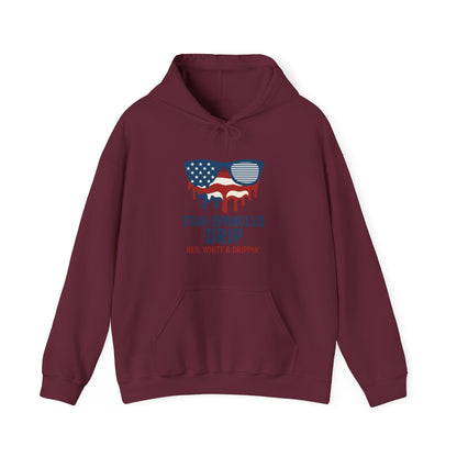 "Star-Spangled Drip Hoodie – Patriotic USA Pullover, Unisex Independence Day Sweatshirt, Soft & Cozy 4th of July Gift" - Mercalive