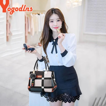 Yogodlns New Luxury Handbag Women Stitching Wild Messenger Bags Designer Brand Plaid Shoulder Bag Female Ladies Totes - Mercalive