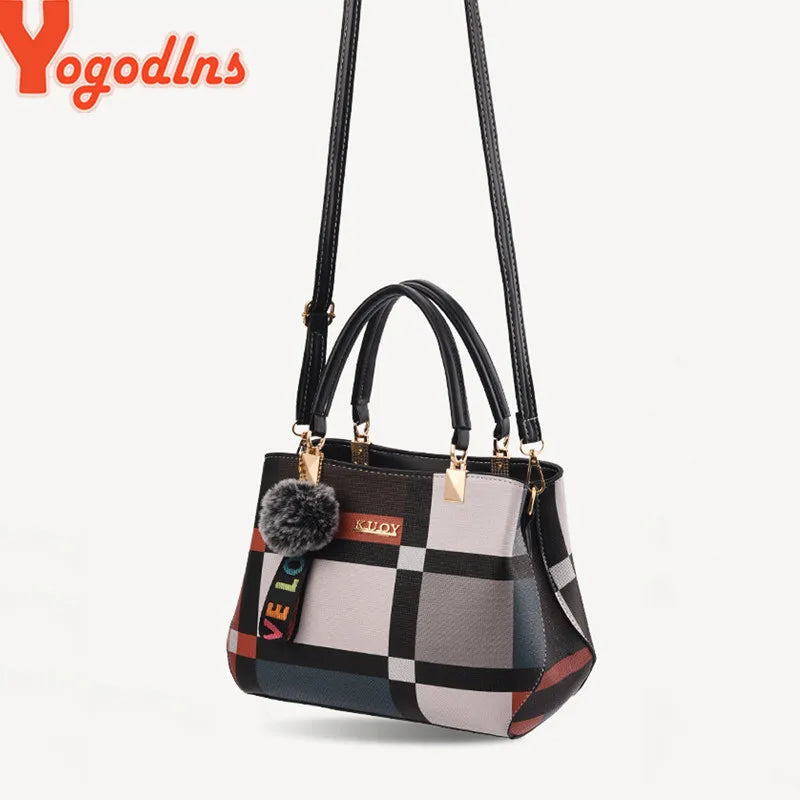 Yogodlns New Luxury Handbag Women Stitching Wild Messenger Bags Designer Brand Plaid Shoulder Bag Female Ladies Totes - Mercalive