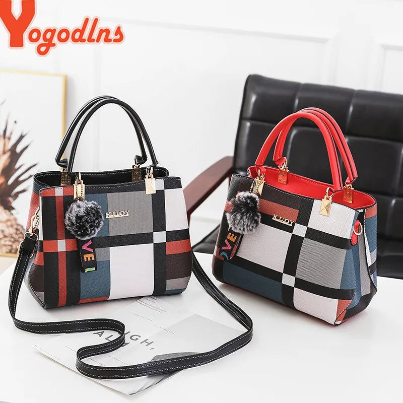 Yogodlns New Luxury Handbag Women Stitching Wild Messenger Bags Designer Brand Plaid Shoulder Bag Female Ladies Totes - Mercalive