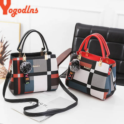 Yogodlns New Luxury Handbag Women Stitching Wild Messenger Bags Designer Brand Plaid Shoulder Bag Female Ladies Totes - Mercalive