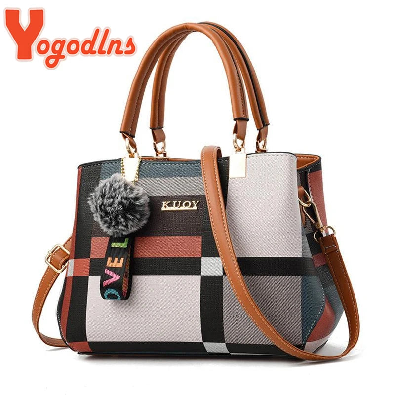 Yogodlns New Luxury Handbag Women Stitching Wild Messenger Bags Designer Brand Plaid Shoulder Bag Female Ladies Totes - Mercalive