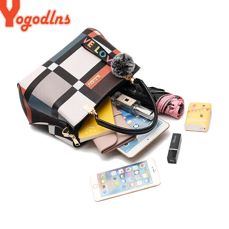 Yogodlns New Luxury Handbag Women Stitching Wild Messenger Bags Designer Brand Plaid Shoulder Bag Female Ladies Totes - Mercalive