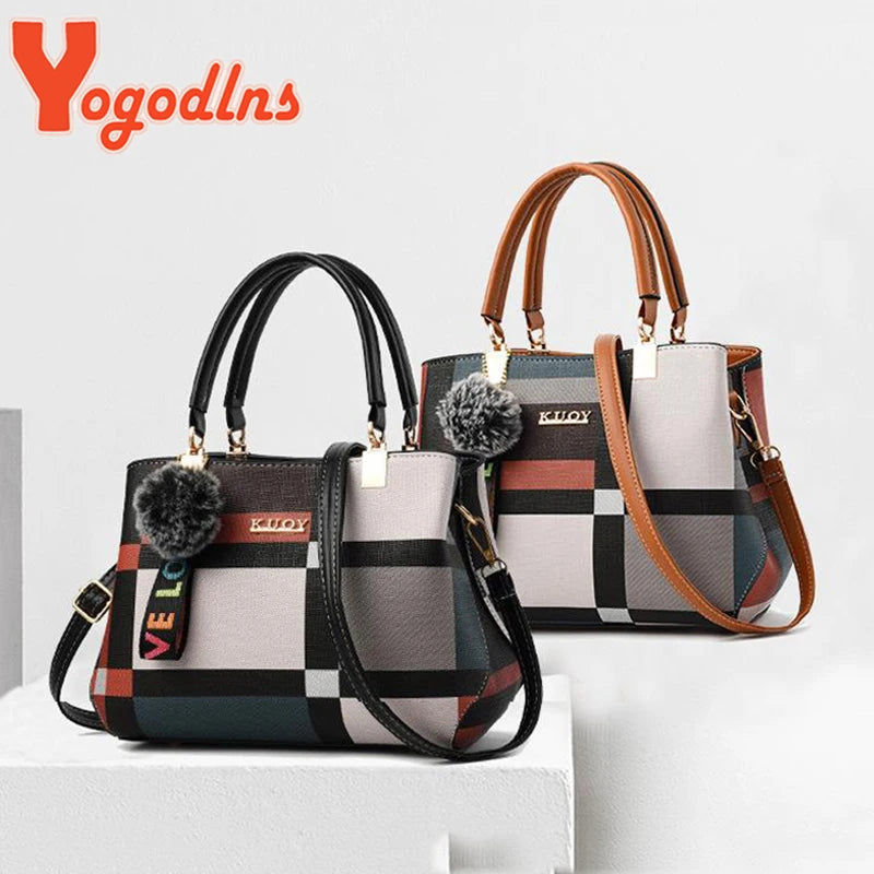 Yogodlns New Luxury Handbag Women Stitching Wild Messenger Bags Designer Brand Plaid Shoulder Bag Female Ladies Totes - Mercalive