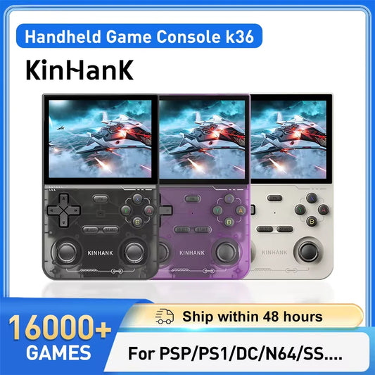 KINHANK Open Source K36 Retro Handheld Video Game Console 16000 Games Emulator for PS1/PSP/DC/N64/SS 500nit 3.5 Inch IPS Screen - Mercalive