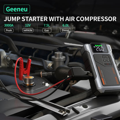Portable Car Jump Starter With Air Compressor, 3000A Peak(7.5L Gas, 6.5L Diesel) , Jump Starter Battery PackWith150 PSl Tire Inf - Mercalive