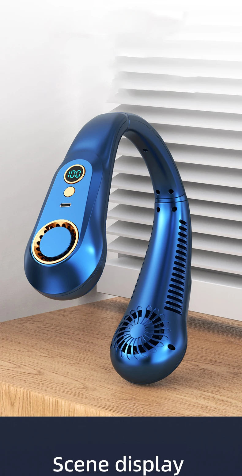 New 3000mA Portable Mini Hanging Neck Fan Bladeless Neckband Fan Digital Display Power Air Cooler USB Rechargeable Electric Fans - Mercalive