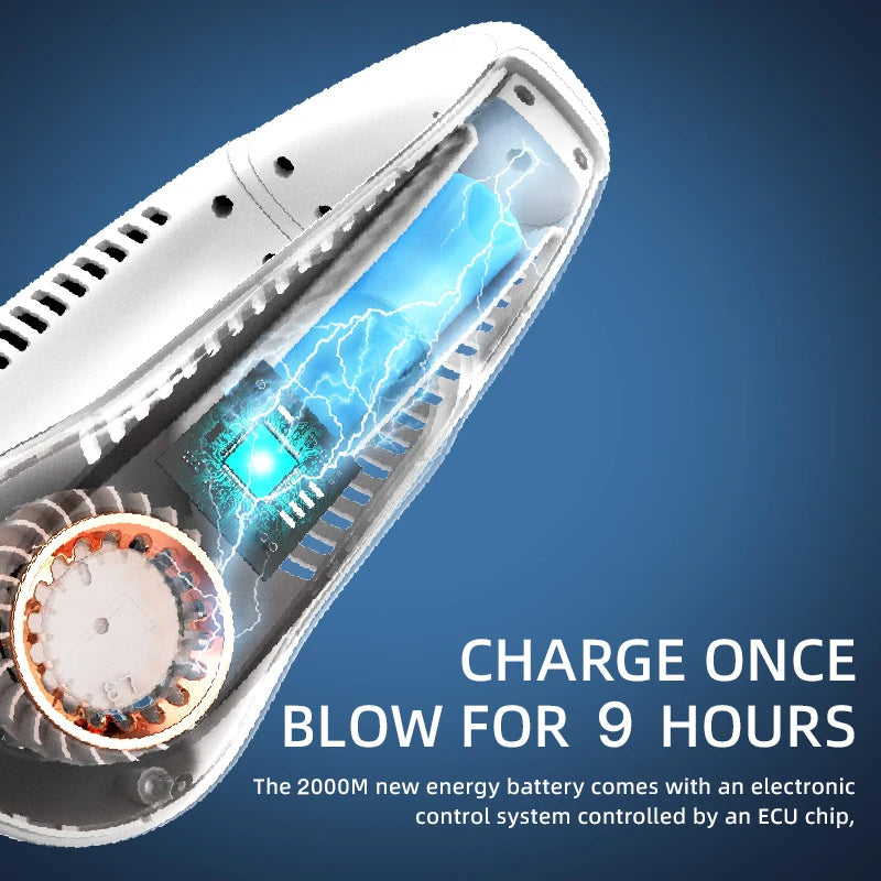 New 3000mA Portable Mini Hanging Neck Fan Bladeless Neckband Fan Digital Display Power Air Cooler USB Rechargeable Electric Fans - Mercalive