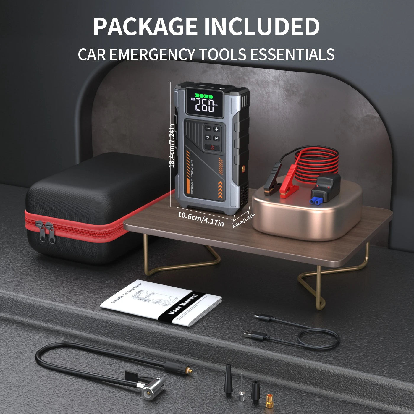 Portable Car Jump Starter With Air Compressor, 3000A Peak(7.5L Gas, 6.5L Diesel) , Jump Starter Battery PackWith150 PSl Tire Inf - Mercalive
