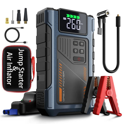 Portable Car Jump Starter With Air Compressor, 3000A Peak(7.5L Gas, 6.5L Diesel) , Jump Starter Battery PackWith150 PSl Tire Inf - Mercalive