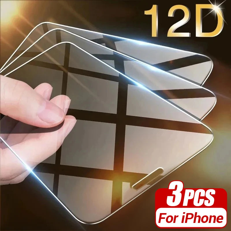 3Pcs Tempered Glass For iPhone 14 13 15 11 16 Pro Max Screen Protector for iPhone 15 Plus XR X XS Max 6 8 7 Plus SE 2020 Glass - Mercalive