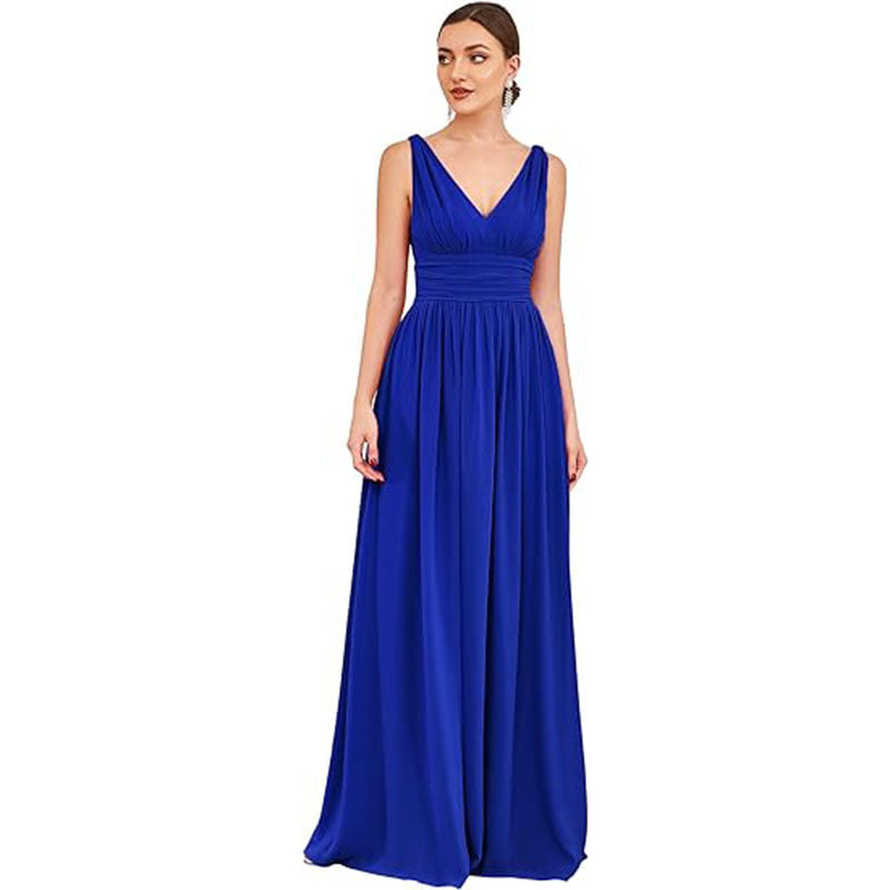 Women's Elegant Graceful Deep V-neck Sleeveless Chiffon Formal Maxi Evening Dress - Mercalive