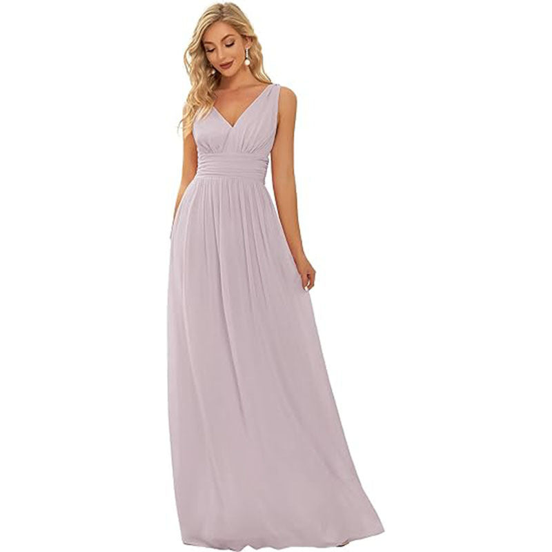 Women's Elegant Graceful Deep V-neck Sleeveless Chiffon Formal Maxi Evening Dress - Mercalive