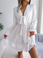 Spring And Summer European And American Leisure Lace-up Waist-tight Wooden Ear Swing Dress