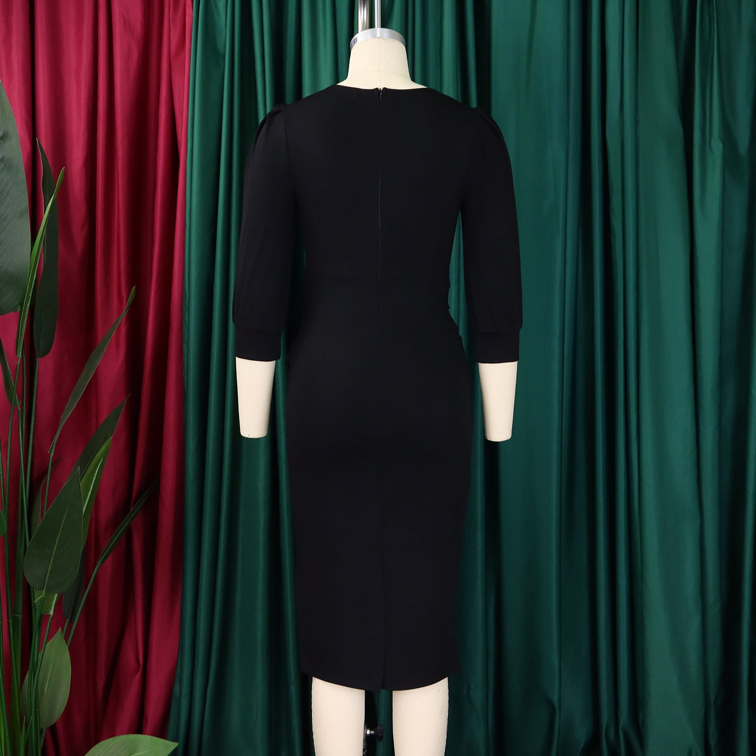 Women's Bodycon Pencil Dress Round Neck 3 4 Sleeve Peplum Wear To Work Office Dress - Mercalive