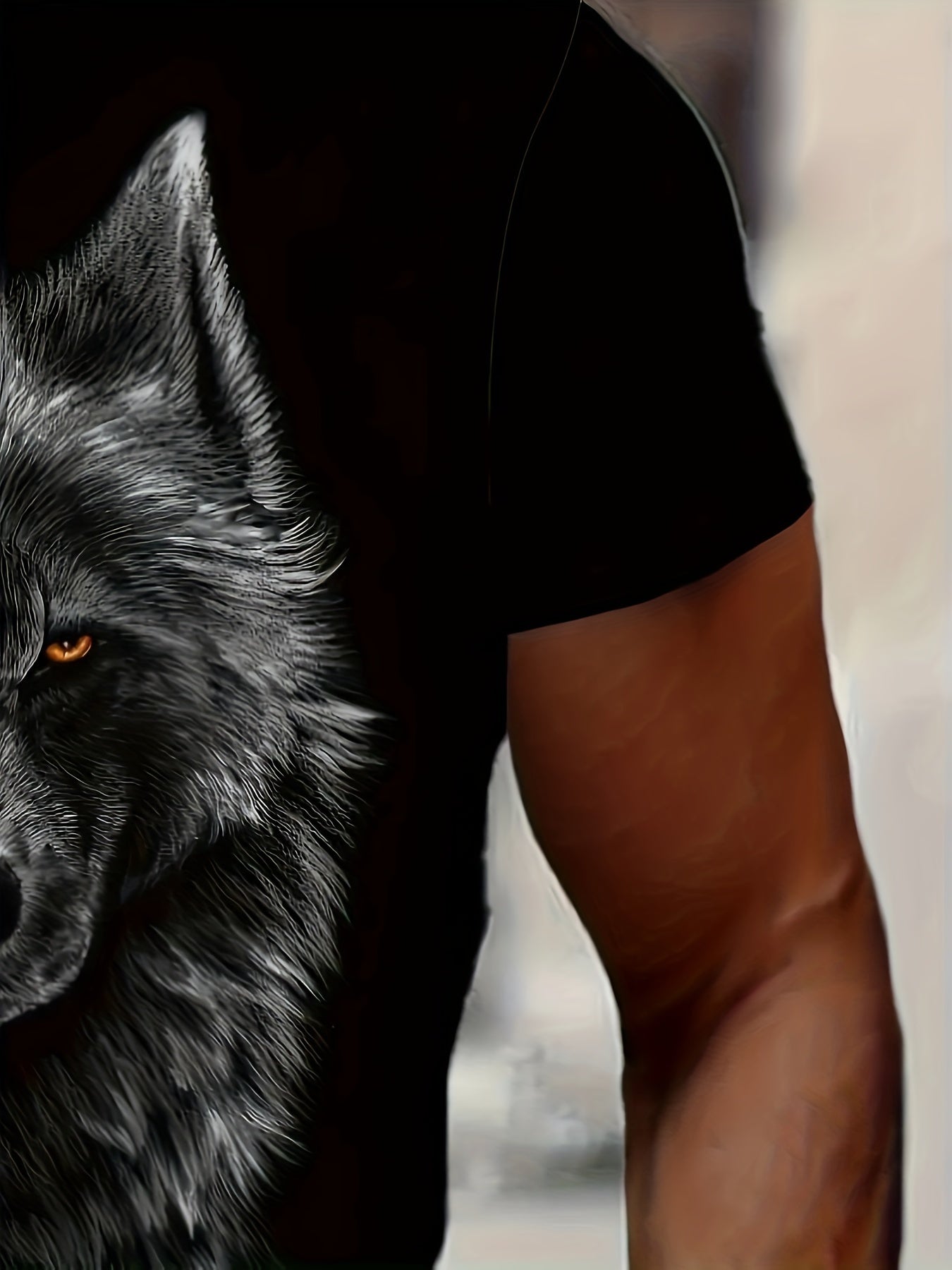 3D Digital Cool Wolf Contrast Color Eye Pattern Round Neck T-shirt, Men's Summer Outdoor Activity Fashion Top. - Mercalive